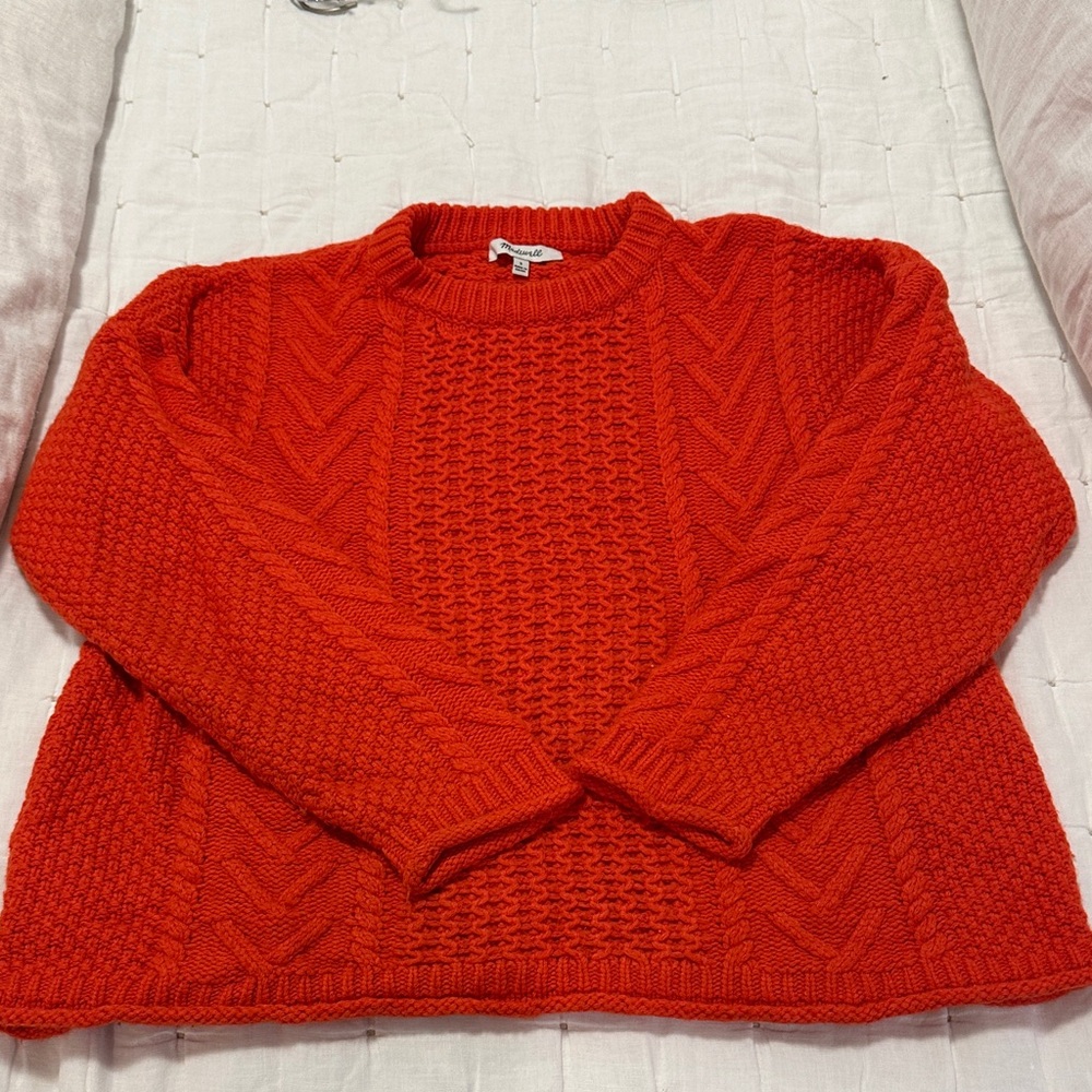 Madewell Vibrant Red Cable Knit Sweater